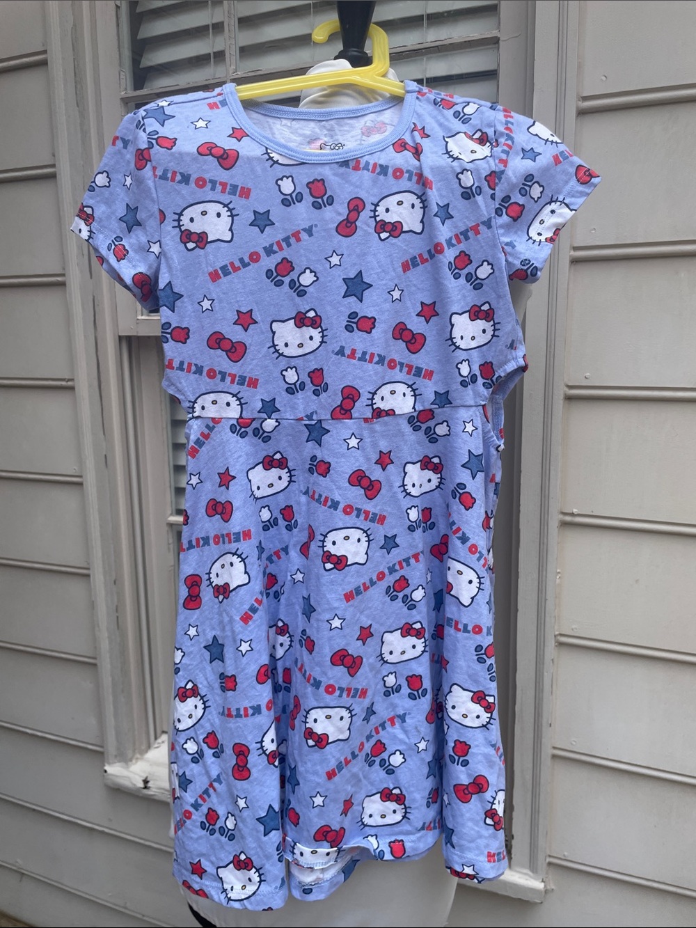 Hello Kitty Girls Blue Side Cutout Dress Size Medium Sanrio Allover Print Size M